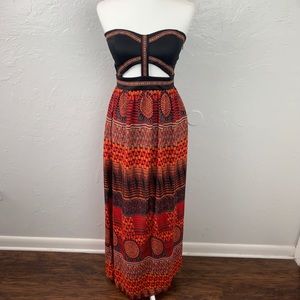 SOLD Sans Souci Tribal cut out Strapless maxi dress